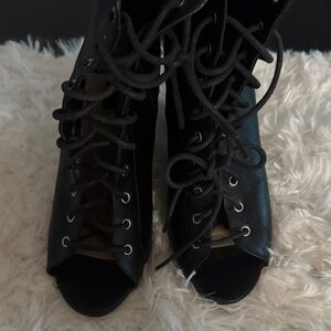 Forever 21 Black Lace-Up Peep Toe Boots